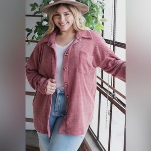 NWOT. Waffle knit mauve button down shirt/shacket.